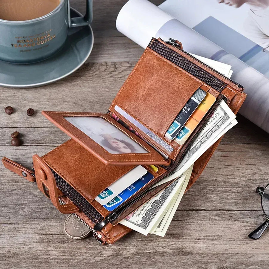 Original Buffalo Leather Trifold Wallet for Men