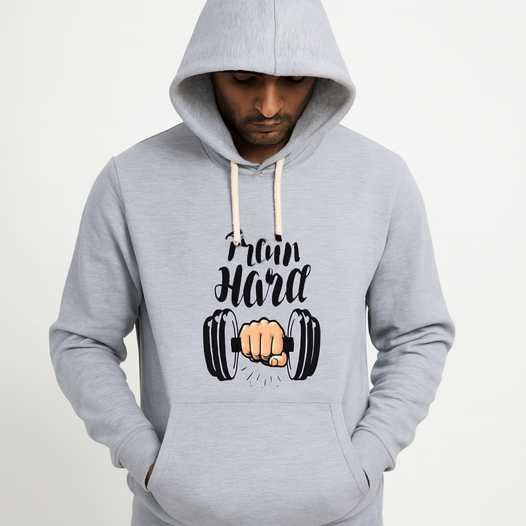 Train Hard Grey Hoodie for Men & Boys
